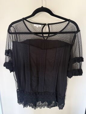 Maurices Black Sheer Lace-Trim Blouse